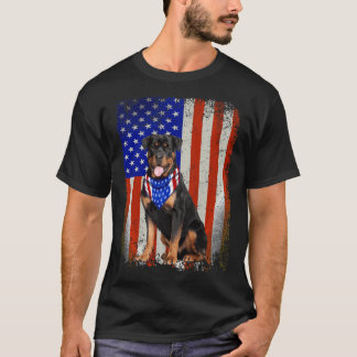 T-shirt Chien Rottweiler Drapeau américain 4 juillet Patri