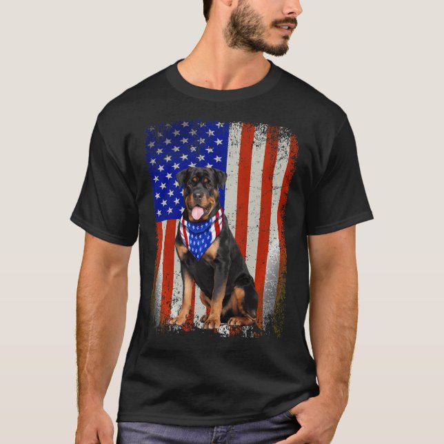 T-shirt Chien Rottweiler Drapeau américain 4 juillet Patri (Devant)