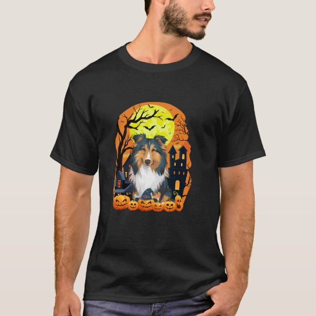 T-shirt Chien Shetland Sheepdog avec Hallowee Citrouille e (Devant)