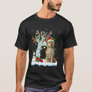 T-shirt Chien Shiba Inu Éclairage de l'arbre de Noël Santa