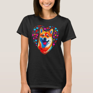 T-shirt Chien Shiba Inu Rose Bleu Cœur Amour