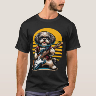 T-shirt Chien Shih Tzu jouant de la guitare électrique Shi