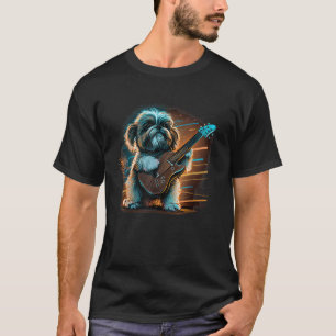 T-shirt Chien Shih Tzu Jouer Electric Guitar Rock T Shirt