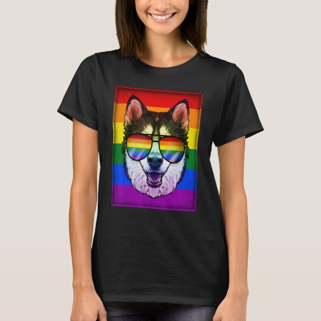 T-shirt Chien sibérien gai Husky Chien arc-en-ciel Lgbt Pr (Devant)