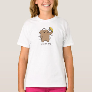 T-shirt Chien sous la douche Brun Caniche Bain Temps Kawai