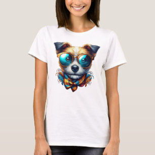 T-shirt Chien Stylé Avec Des Lunettes Art De Compagnie Mod