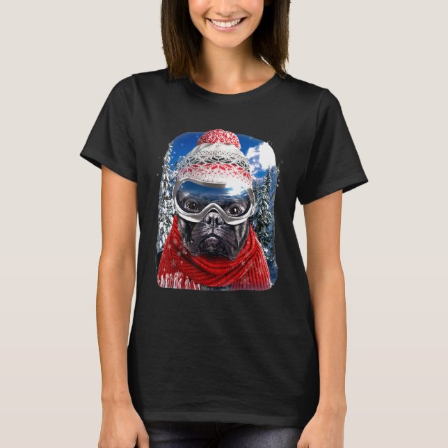 T-shirt Chien Taureau Français En Ski D'Hiver Snowboard Po (Devant)