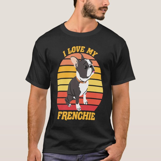 T-shirt Chien taureau français mignon J'aime mon Chien fra (Devant)
