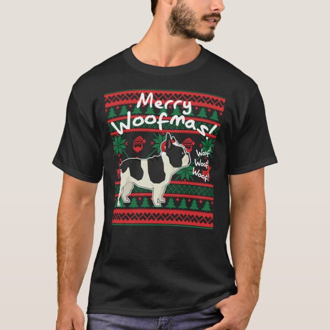 T-shirt Chien-taureaux français Joyeux Woofmas, Douleur de (Devant)