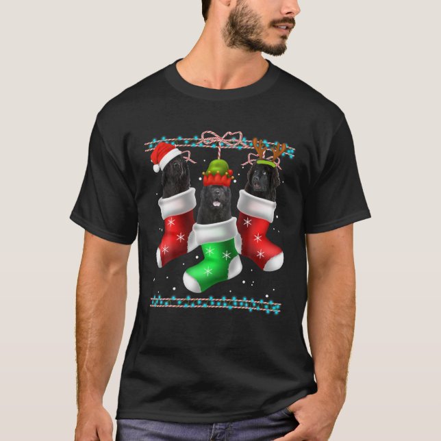T-shirt Chien Terre-Neuve Chaussettes de Noël Drôle Pyjama (Devant)