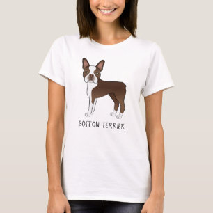 T-shirt Chien Terrier Brown Et Blanc De Boston Avec Texte