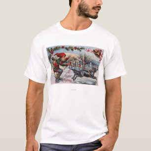 T-shirt Chien tirant l'enfant sur des patins de glace