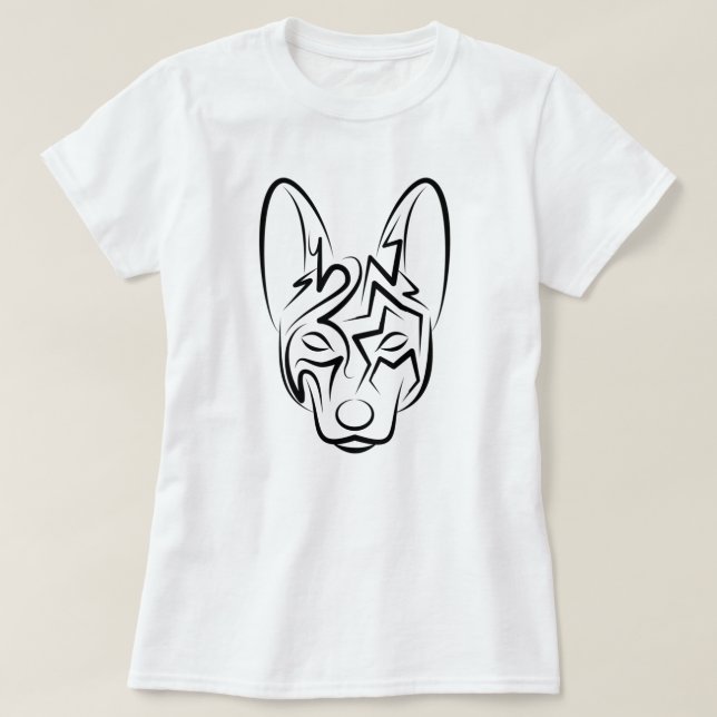 T-shirt Chien tribal noir et blanc (Design devant)