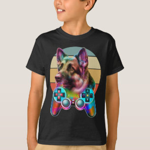 T-shirt chien vintage et console de jeux