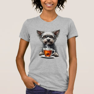 T-shirt Chien Vintage tenant du Thé avec des Lunettes Illu