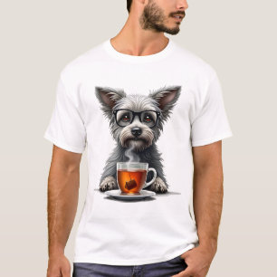 T-shirt Chien Vintage tenant une tasse de thé avec des lun
