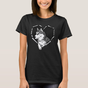 T-shirt Chien Visage Tissu Déchiré Trous Cœur Husky Sibéri