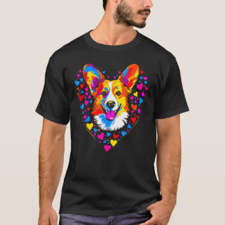 T-shirt Chien Welsh Corgi Jaune Bleu Rouge Cœur