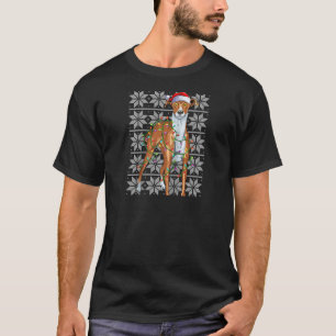 T-shirt Chien Whippet Feux de Noël Santa Hat Whippet Chien