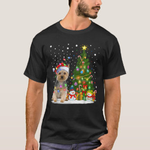T-shirt Chien Yorkie de Noël Santa Éclairage de l'arbre de