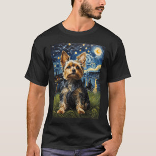 T-shirt Chien Yorkie Starry Night, Edvard Munch style