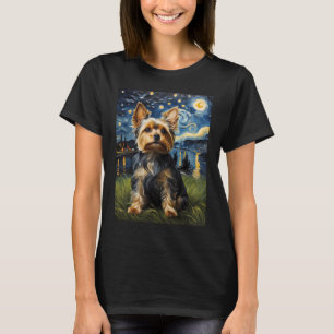 T-shirt Chien Yorkie Starry Night, Edvard Munch style