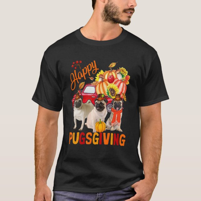 T-shirt Chiens de Carlin bon thanksgiving Trois Carlins ra (Devant)