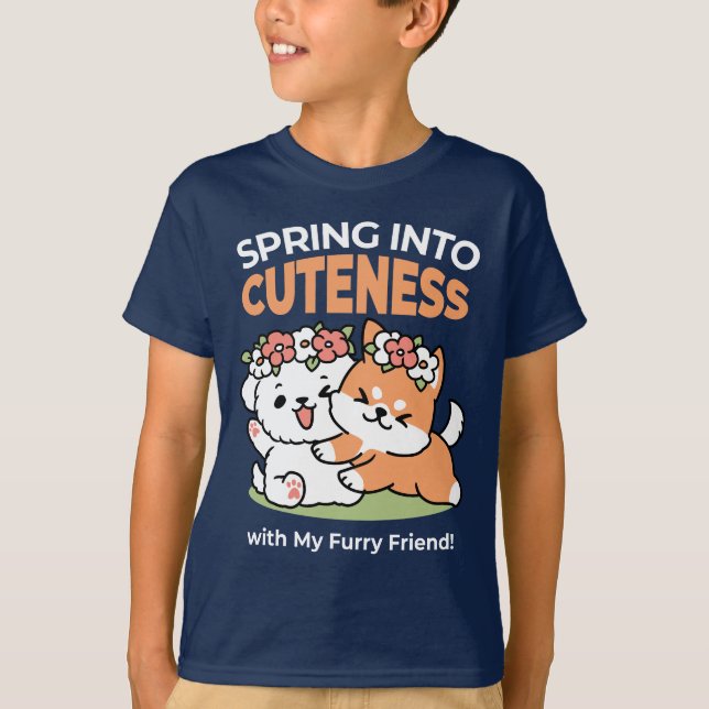 T-shirt Chiens de jeu avec Flower Crowns - Fun Spring Them (Devant)