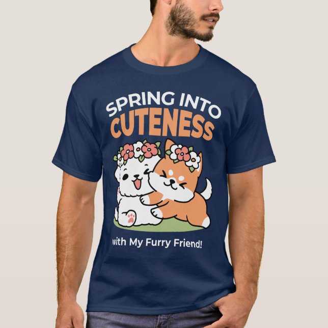 T-shirt Chiens de jeu avec Flower Crowns - Fun Spring Them (Devant)