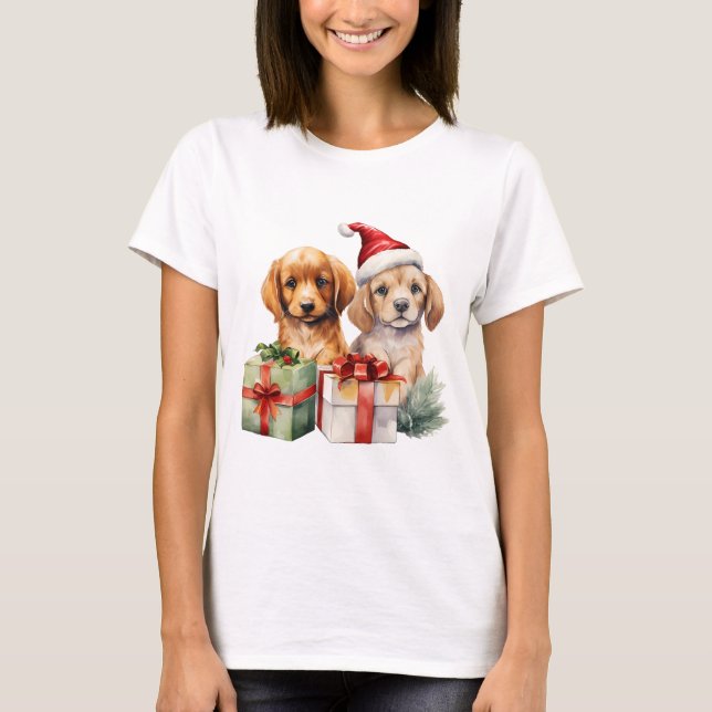 T-shirt Chiens De Noël Avec Cadeaux (Devant)