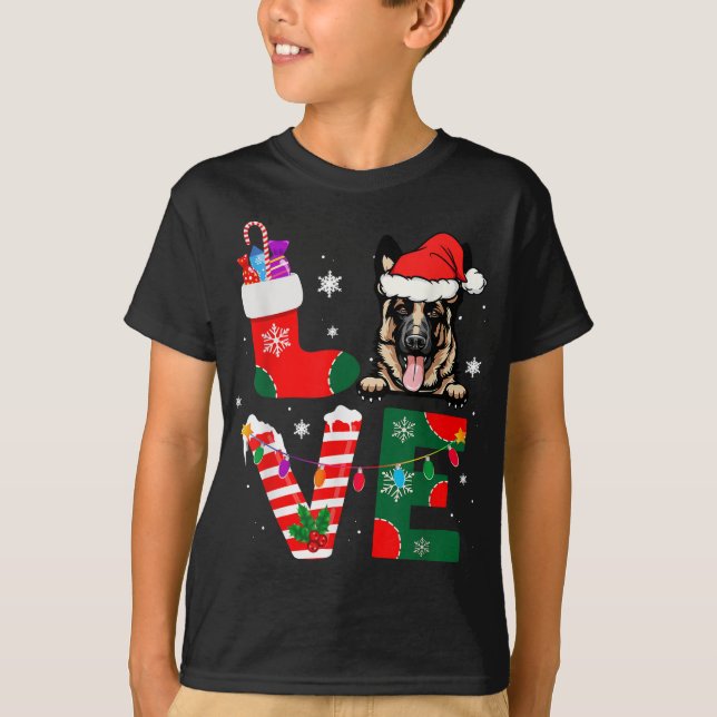 T-shirt Chiens de Noël de l'Amant berger allemand Père Noë (Devant)