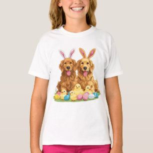 T-shirt Chiens de Pâques Golden Retriever Chiens Bunny Ore