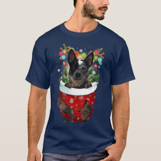 T-shirt Chiens de poche de neige Heeler Poche de Noël