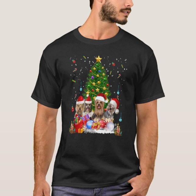 T-shirt Chiens de Yorkie Arbre Chandail de Noël Xmas Anima (Devant)