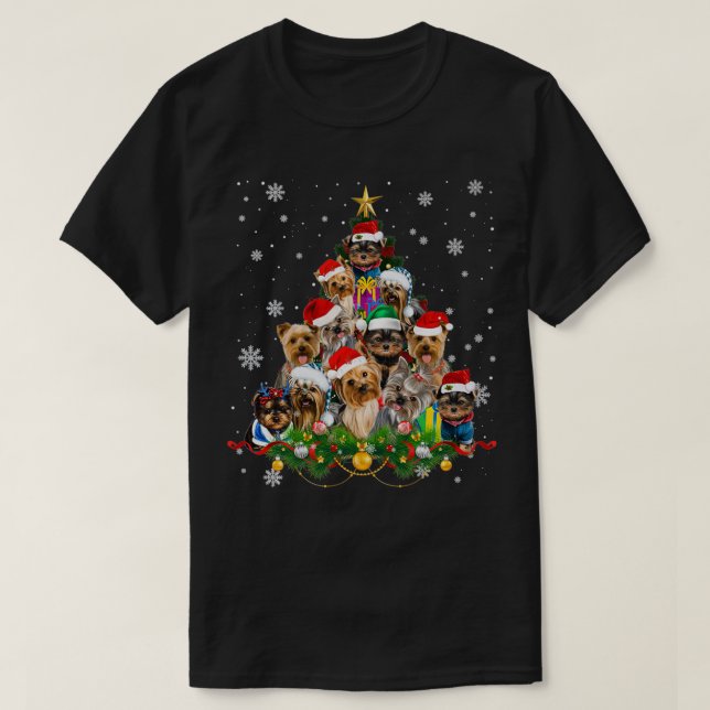 T-shirt Chiens de Yorkie Arbre Chandail de Noël Xmas Anima (Design devant)