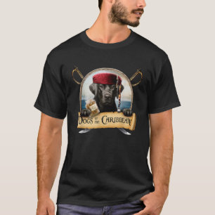 T-shirt Chiens des Caraïbes mignons Noir Labrador Pirate T