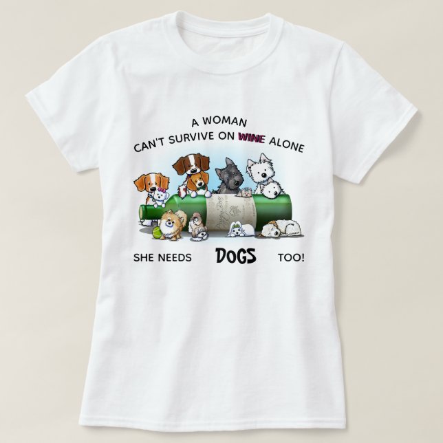 T-shirt CHIENS et VIN de femmes de KiniArt (Design devant)