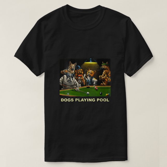T-shirt Chiens Femmes Jouer Pool Art Travail Marionnettes  (Design devant)