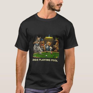 T-shirt Chiens Femmes Jouer Pool Art Travail Marionnettes 