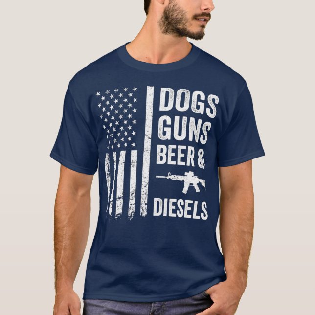 T-shirt CHIENS GUNS BIÈRE DIESELS Camion diesel Mécanique (Devant)