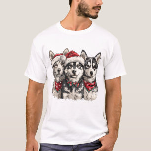 T-shirt Chiens Husky de Noël