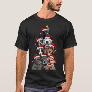 T-shirt Chiens mignons à Santa Hats Arbre de Noël avec Sta