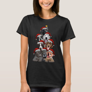 T-shirt Chiens mignons à Santa Hats Arbre de Noël avec Sta