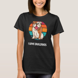 T-shirt Chiens mignons J'aime Bulldogs Vintage Sunset Homm
