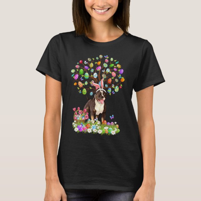T-shirt Chiens Pitbulles mignons Avec Oreilles De Lapin Oe (Devant)