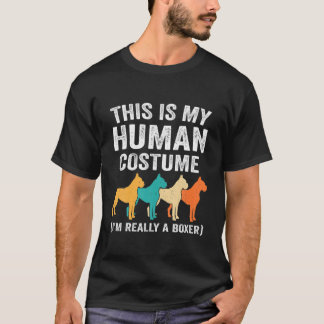 T-shirt Chiens Rétro Voici Mon Costume Humain Boxer