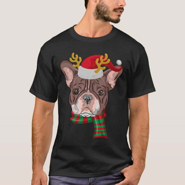 T-shirt Chiffre de taureau français Reindeer Père Noël (Devant)