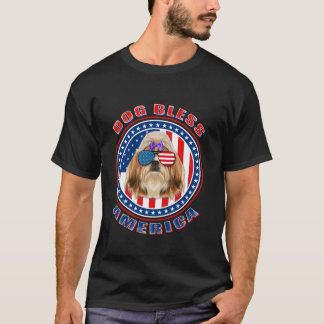 T-shirt Chih Tzu Dog Bless America Drapeau USA Patriotique