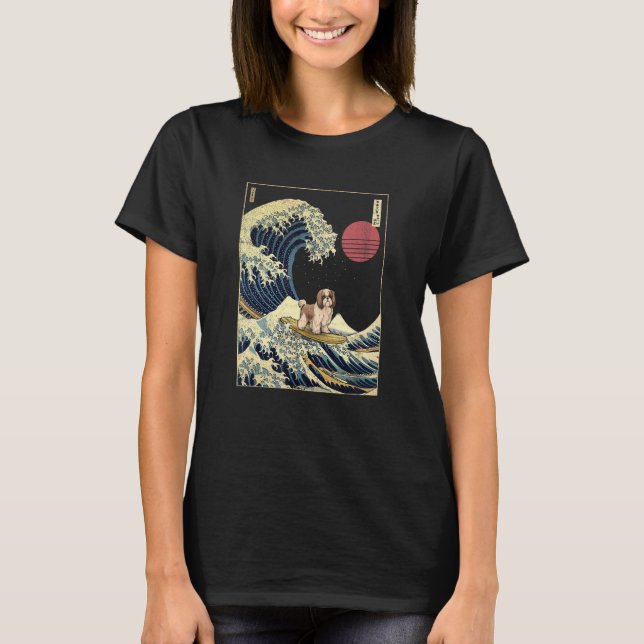 T-shirt Chih Tzu Japonais Kanagawa Vague Surf Chien (Devant)