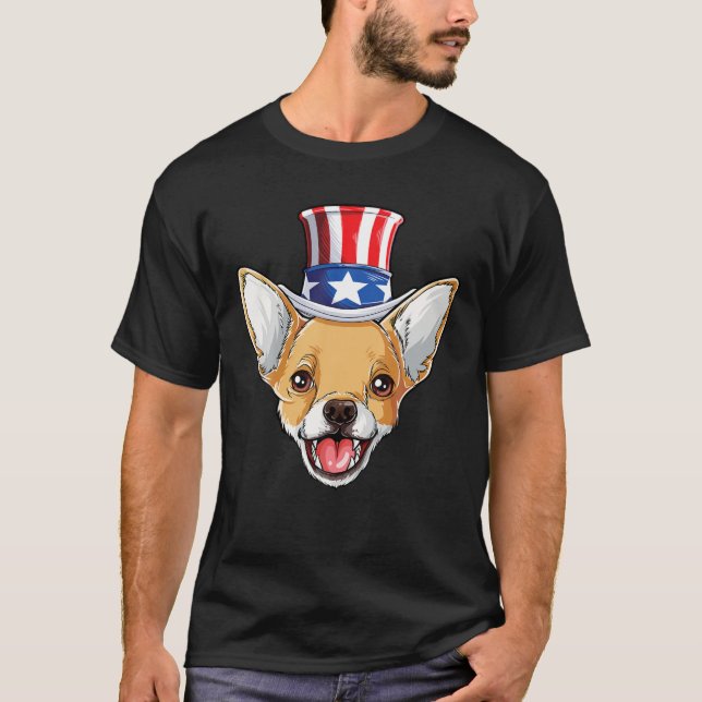 T-shirt Chihuahua 4 juillet Oncle Sam Hommes Femmes Améric (Devant)